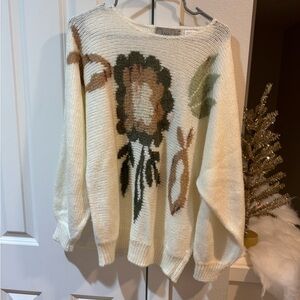 Olivia Dee Vintage Floral Patterned Cream Sweater